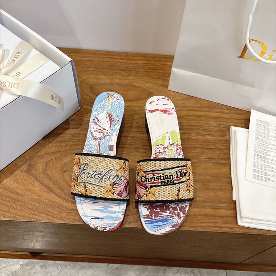 Christian Dior Silk Fabric Slip-on Sandals with CD Embroidery
