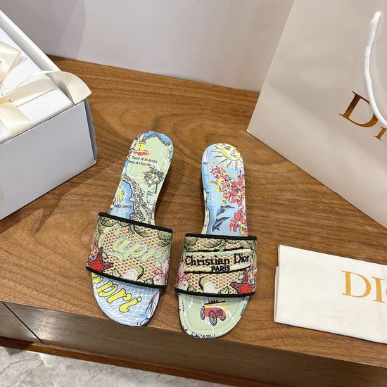 Christian Dior Silk Fabric Slip-on Sandals with CD Embroidery