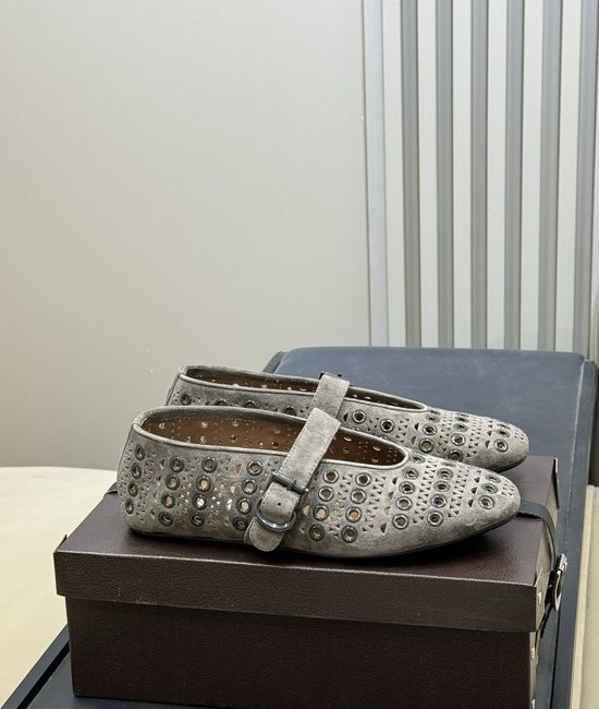 Alaia Metal Eyelet Ballet Flats Sheepskin Lining Non-slip Soft Sole