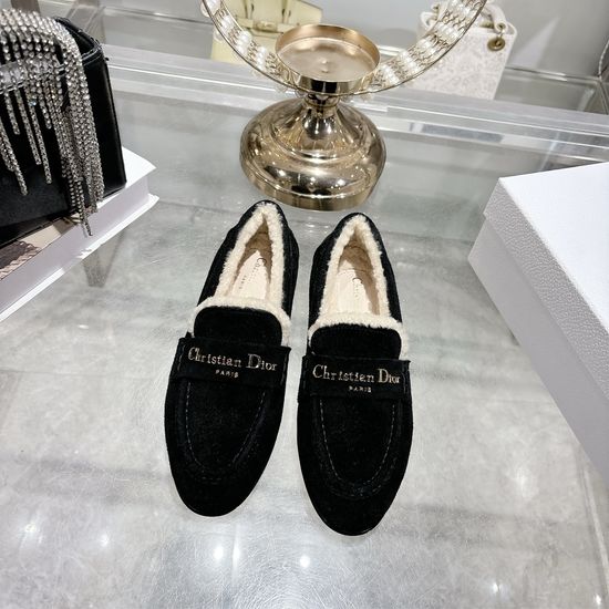 Christian Dior Suede Loafers with Metal Logo Leather Sole