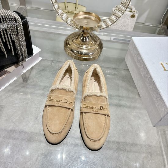 Christian Dior Suede Loafers with Metal Logo Leather Sole