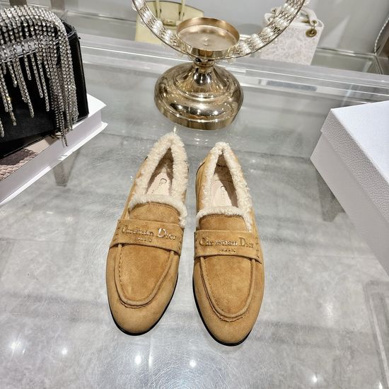 Christian Dior Suede Loafers with Metal Logo Leather Sole