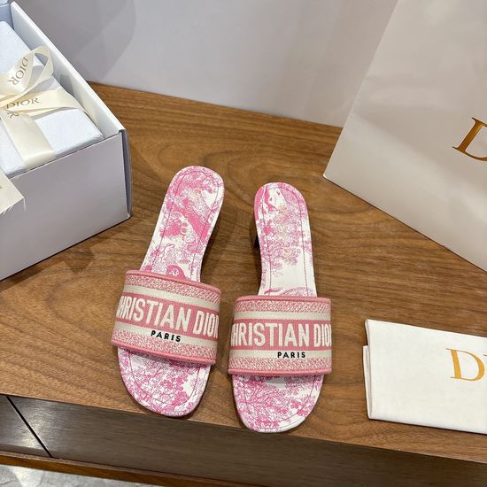 Christian Dior Silk Fabric Slip-on Sandals with CD Embroidery