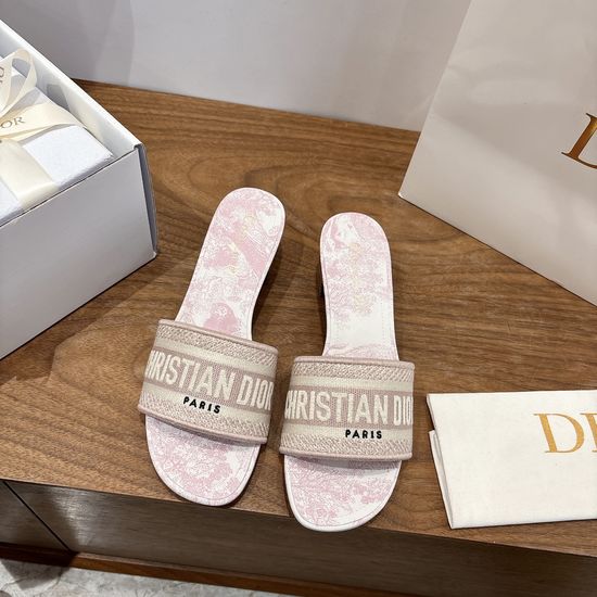 Christian Dior Silk Fabric Slip-on Sandals with CD Embroidery