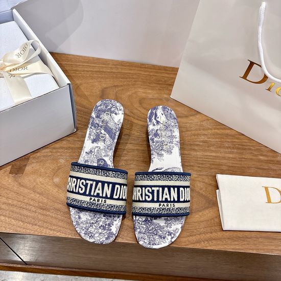 Christian Dior Silk Fabric Slip-on Sandals with CD Embroidery