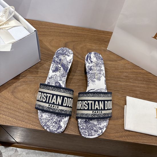 Christian Dior Silk Fabric Slip-on Sandals with CD Embroidery