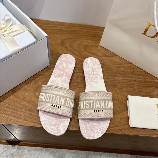 Christian Dior Silk Fabric Slip-on Sandals with CD Embroidery