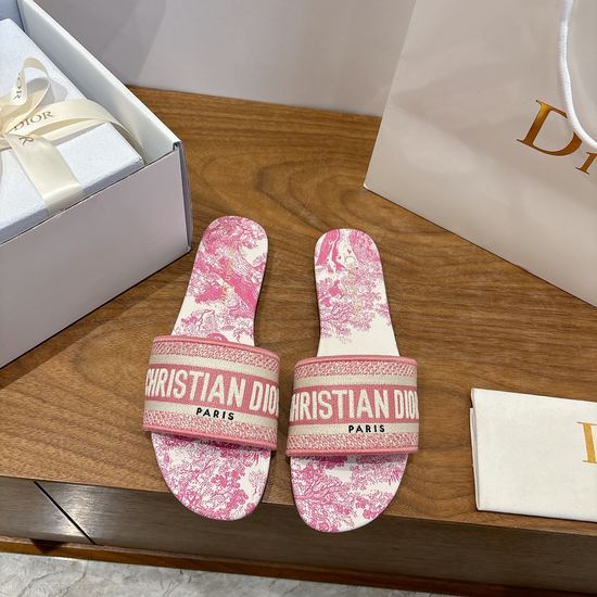 Christian Dior Silk Fabric Slip-on Sandals with CD Embroidery