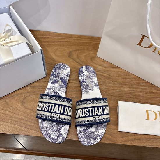 Christian Dior Silk Fabric Slip-on Sandals with CD Embroidery