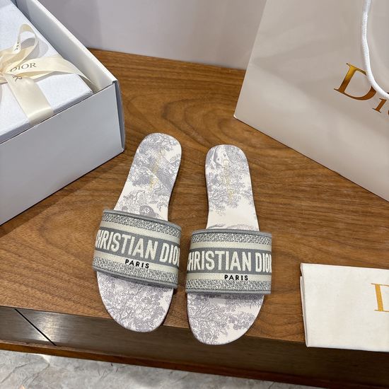 Christian Dior Silk Fabric Slip-on Sandals with CD Embroidery