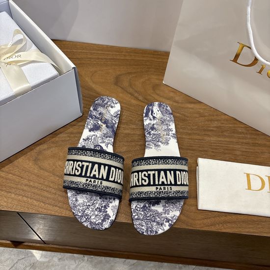 Christian Dior Silk Fabric Slip-on Sandals with CD Embroidery