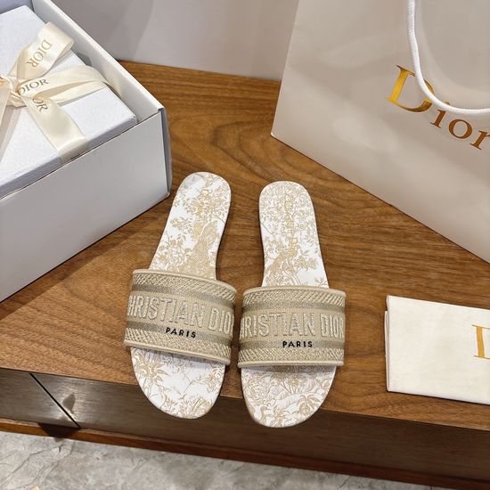 Christian Dior Silk Fabric Slip-on Sandals with CD Embroidery