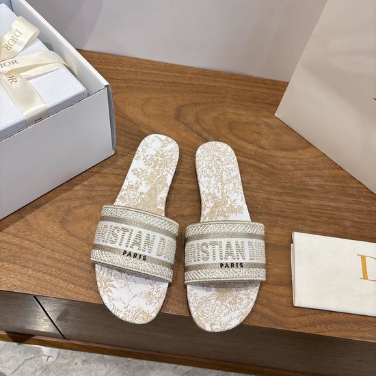 Christian Dior Silk Fabric Slip-on Sandals with CD Embroidery