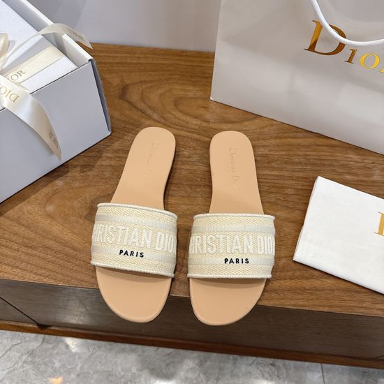 Christian Dior Silk Fabric Slip-on Sandals with CD Embroidery