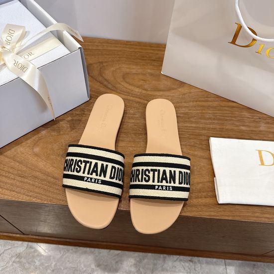 Christian Dior Silk Fabric Slip-on Sandals with CD Embroidery