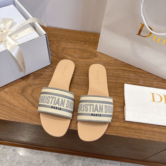 Christian Dior Silk Fabric Slip-on Sandals with CD Embroidery