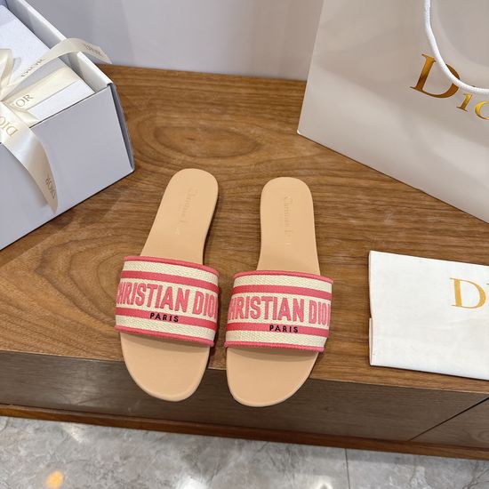 Christian Dior Silk Fabric Slip-on Sandals with CD Embroidery