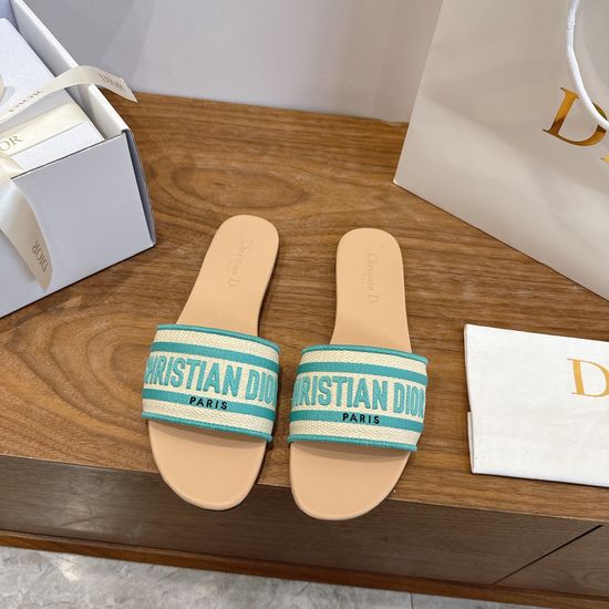 Christian Dior Silk Fabric Slip-on Sandals with CD Embroidery