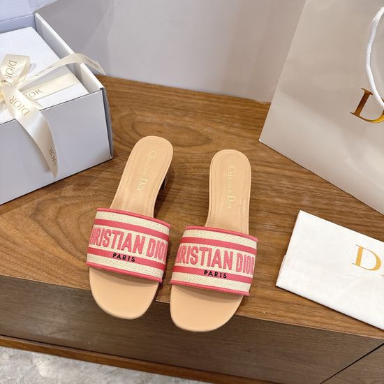 Christian Dior Silk Fabric Slip-on Sandals with CD Embroidery
