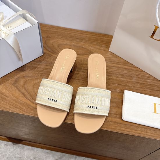 Christian Dior Silk Fabric Slip-on Sandals with CD Embroidery