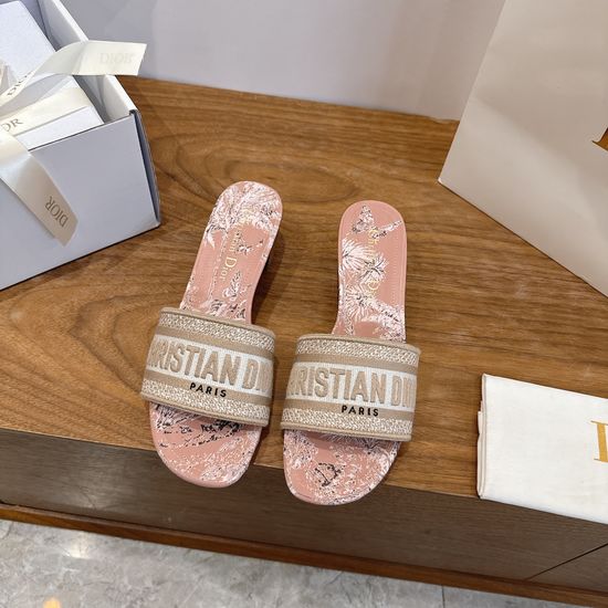 Christian Dior Silk Fabric Slip-on Sandals with CD Embroidery
