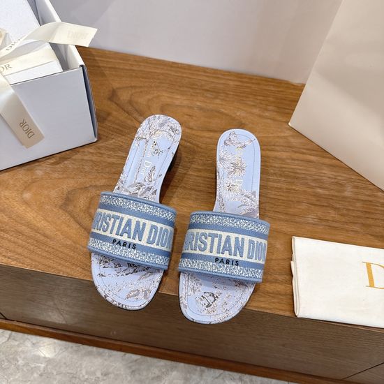 Christian Dior Silk Fabric Slip-on Sandals with CD Embroidery