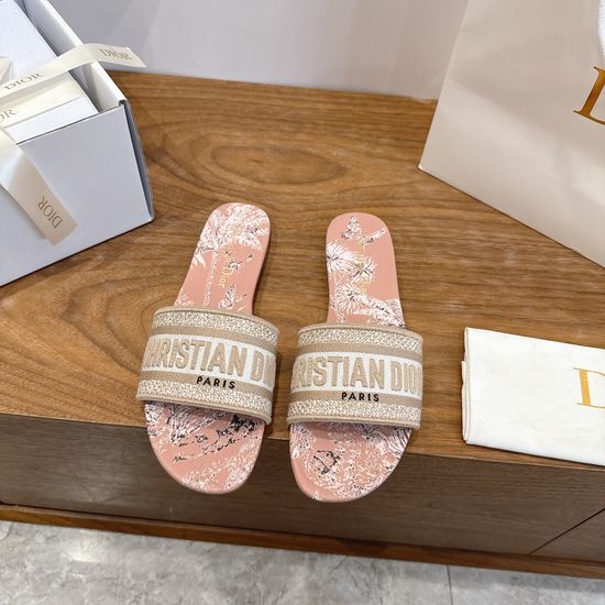 Christian Dior Silk Fabric Slip-on Sandals with CD Embroidery