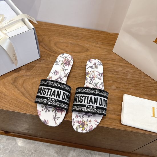 Christian Dior Silk Fabric Slip-on Sandals with CD Embroidery