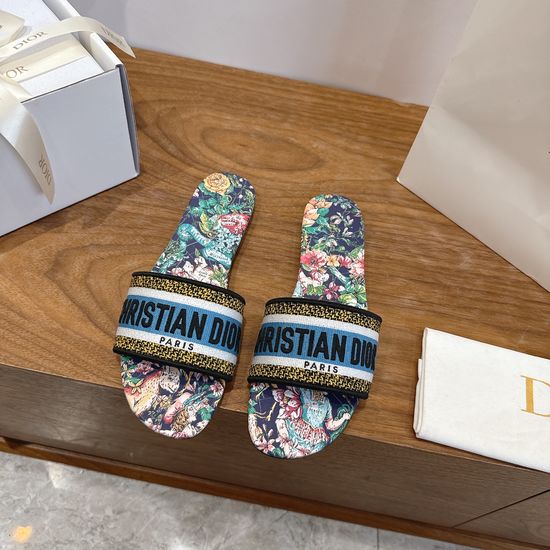 Christian Dior Silk Fabric Slip-on Sandals with CD Embroidery