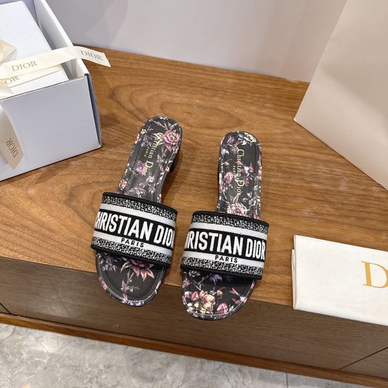 Christian Dior Silk Fabric Slip-on Sandals with CD Embroidery