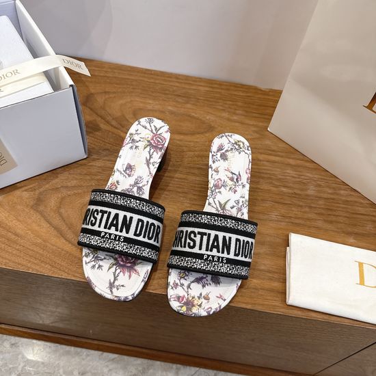 Christian Dior Silk Fabric Slip-on Sandals with CD Embroidery