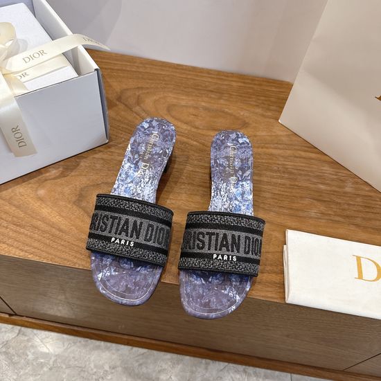 Christian Dior Silk Fabric Slip-on Sandals with CD Embroidery
