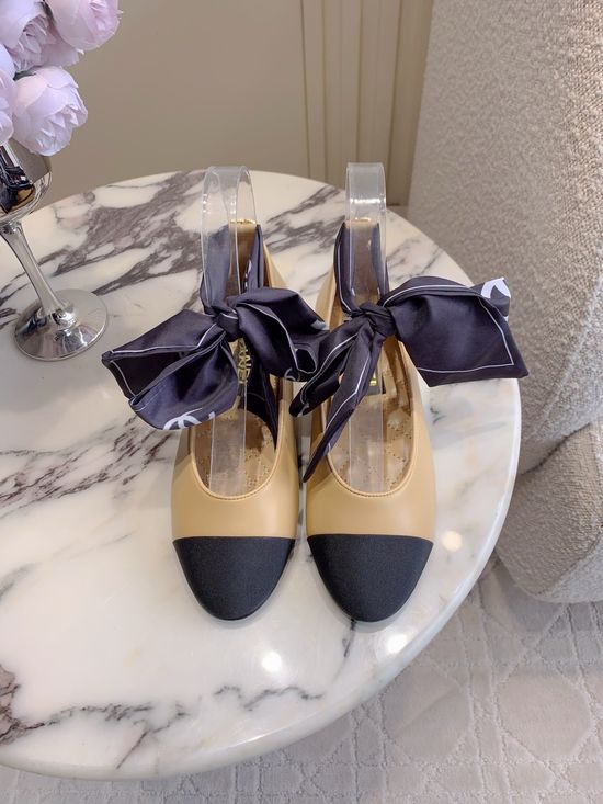 Chanel Silk Ribbon Tie Flat Shoes