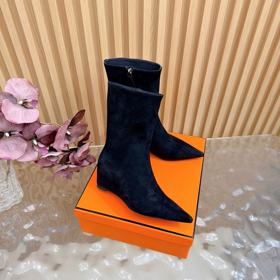 Hermes Pointed Toe Hidden Wedge Ankle Boots