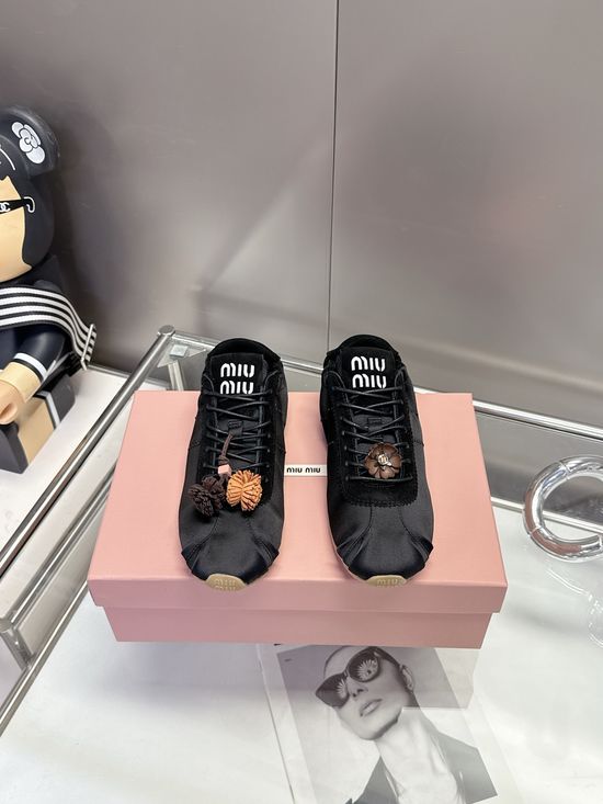 Miu Miu Satin Fabric Decorated Comfortable Versatile Fashion Sneakers