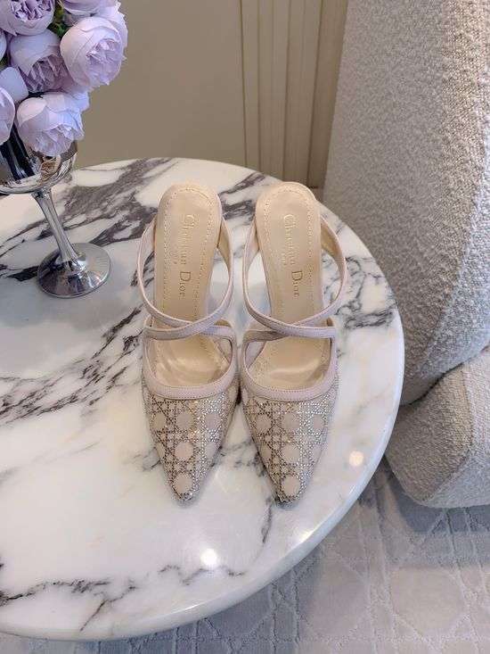 Christian Dior Mesh Rhinestone High Heel Shoes Elegant Formal Footwear