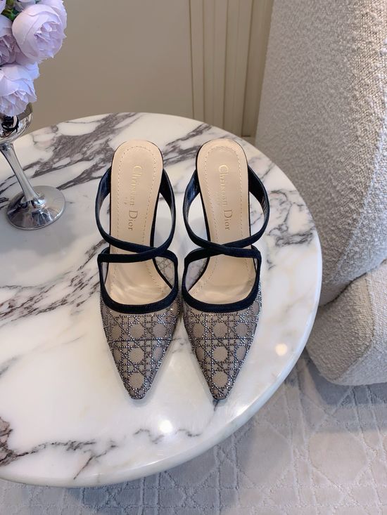 Christian Dior Mesh Rhinestone High Heel Shoes Elegant Formal Footwear