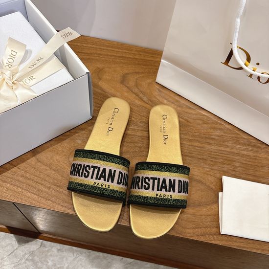 Christian Dior Silk Fabric Slip-on Sandals with CD Embroidery