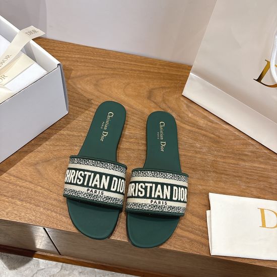 Christian Dior Silk Fabric Slip-on Sandals with CD Embroidery