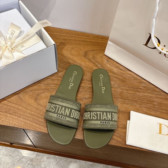 Christian Dior Silk Fabric Slip-on Sandals with CD Embroidery