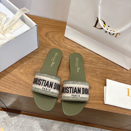 Christian Dior Silk Fabric Slip-on Sandals with CD Embroidery
