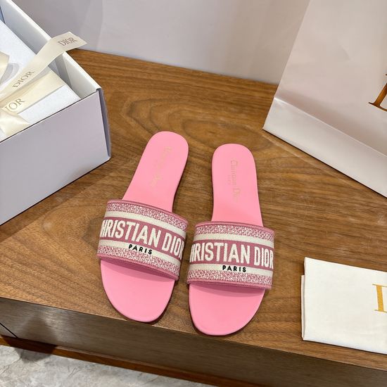 Christian Dior Silk Fabric Slip-on Sandals with CD Embroidery