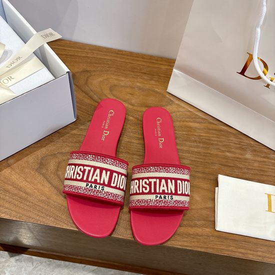 Christian Dior Silk Fabric Slip-on Sandals with CD Embroidery