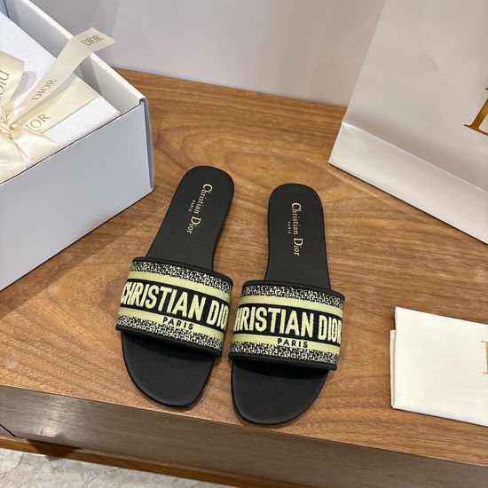 Christian Dior Silk Fabric Slip-on Sandals with CD Embroidery