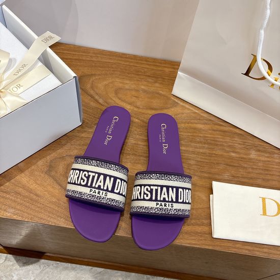 Christian Dior Silk Fabric Slip-on Sandals with CD Embroidery