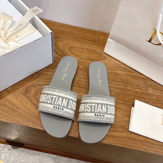 Christian Dior Silk Fabric Slip-on Sandals with CD Embroidery