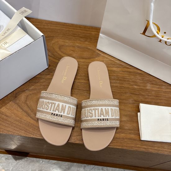 Christian Dior Silk Fabric Slip-on Sandals with CD Embroidery