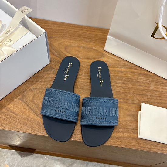 Christian Dior Silk Fabric Slip-on Sandals with CD Embroidery