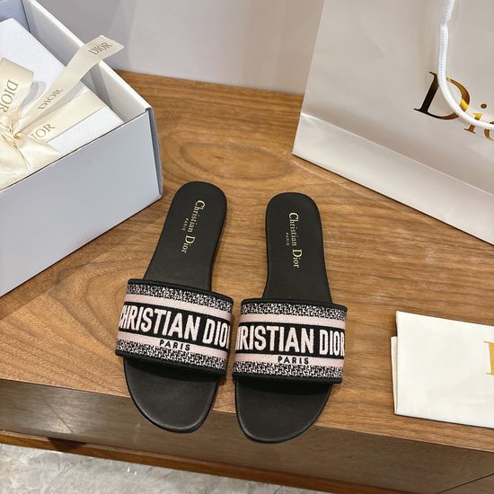 Christian Dior Silk Fabric Slip-on Sandals with CD Embroidery