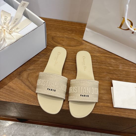 Christian Dior Silk Fabric Slip-on Sandals with CD Embroidery